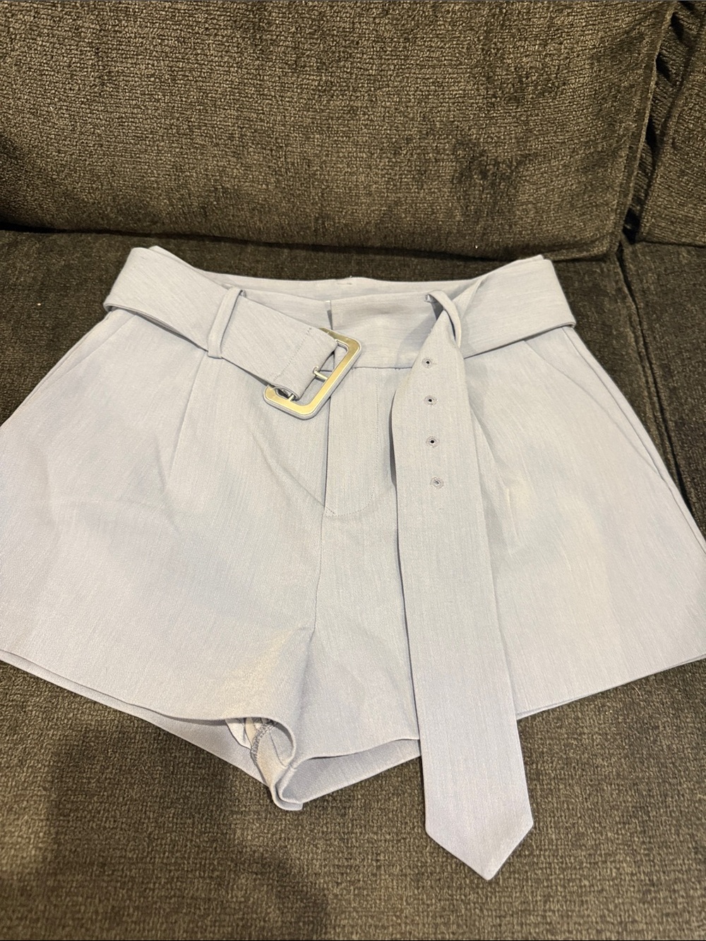 Endless Rose Light Blue High-Waist Belted Shorts